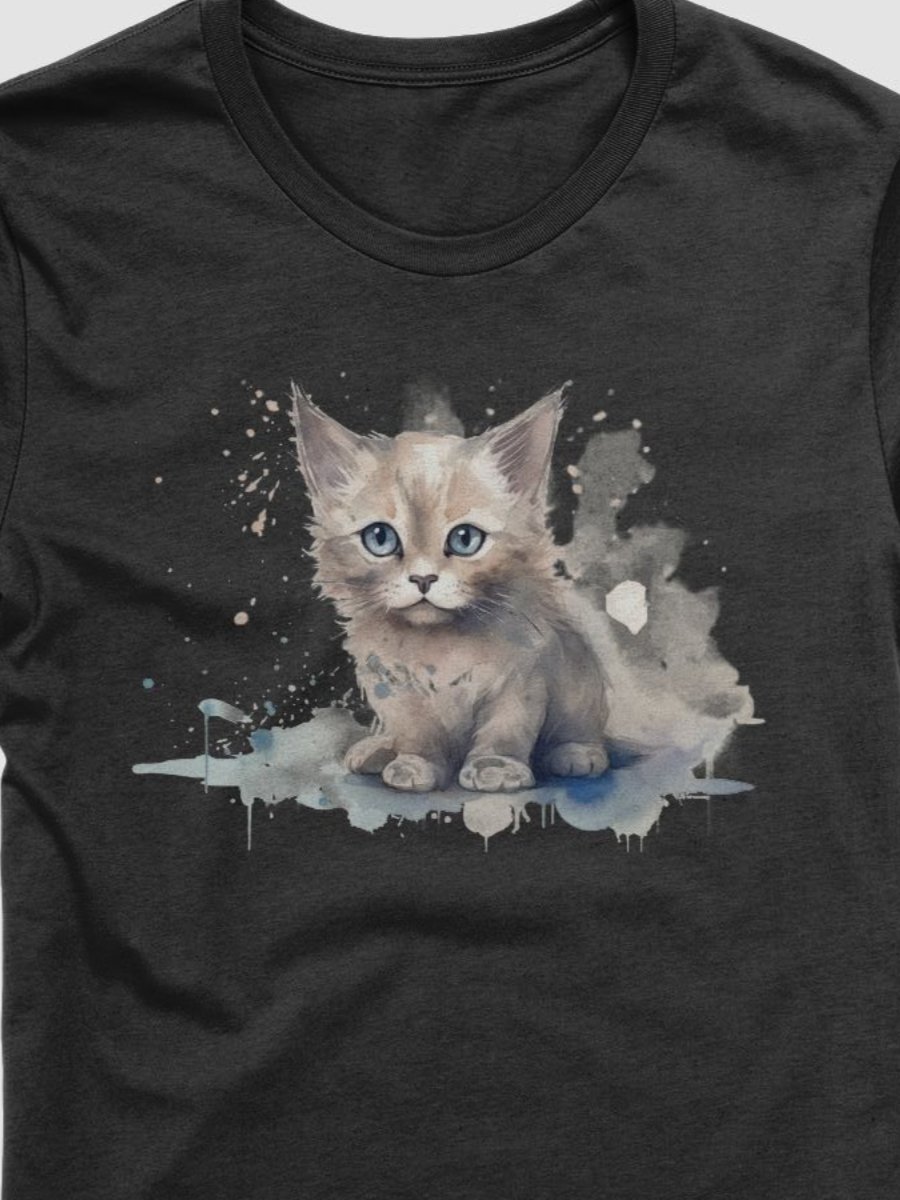 Whimsical Kitten Illustrated T-Shirt (Watercolor Style) product image (1)