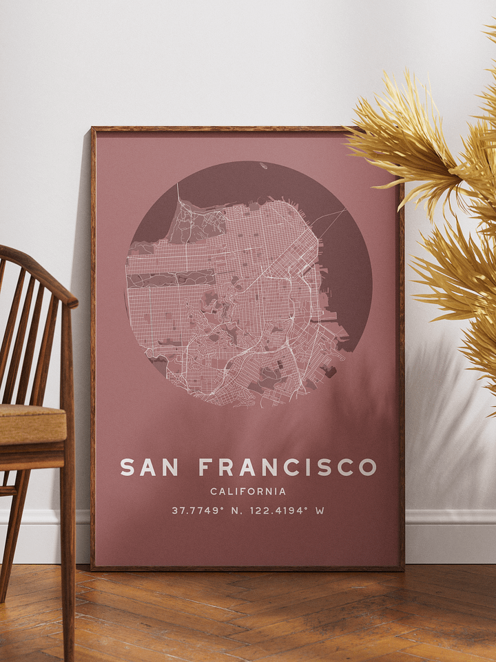 San Francisco Street Map Poster – Red Minimalist Circular City Art product image (1)