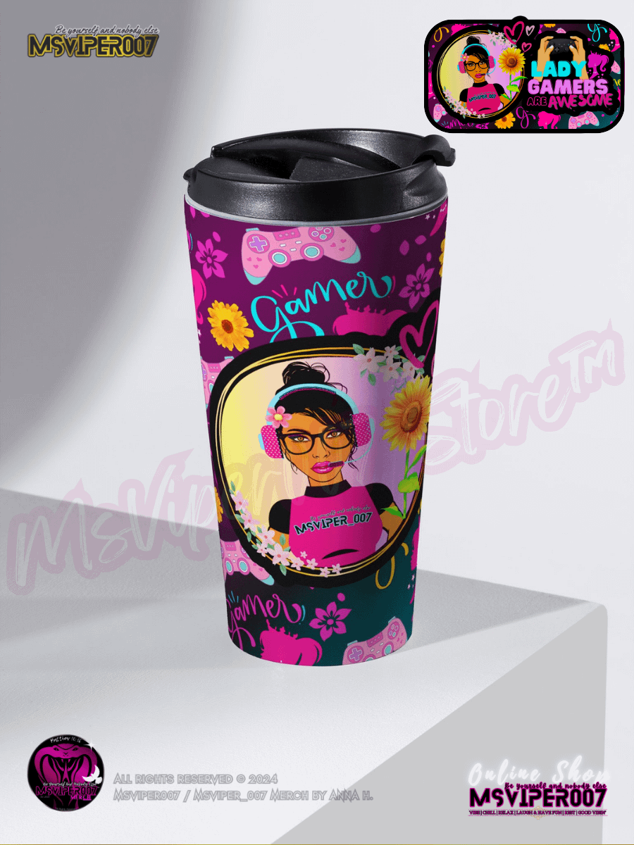 Travel Mug - MsViper007's "Lady Gamers Are Awesome™ [classic theme | V1A]" Hot or Cold Beverage Stainless Steel Travel Mug by Anna H. product image (2)