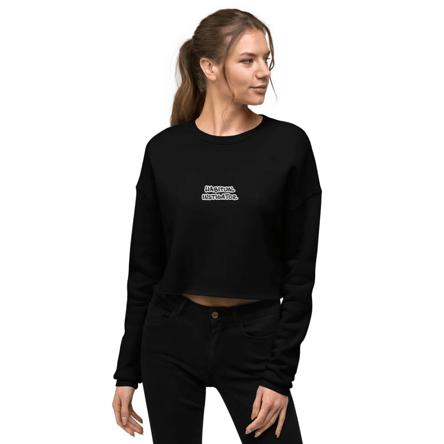 HABITUAL INSTIGATOR (B&W thread) embroidered fleece crop crew product image (11)