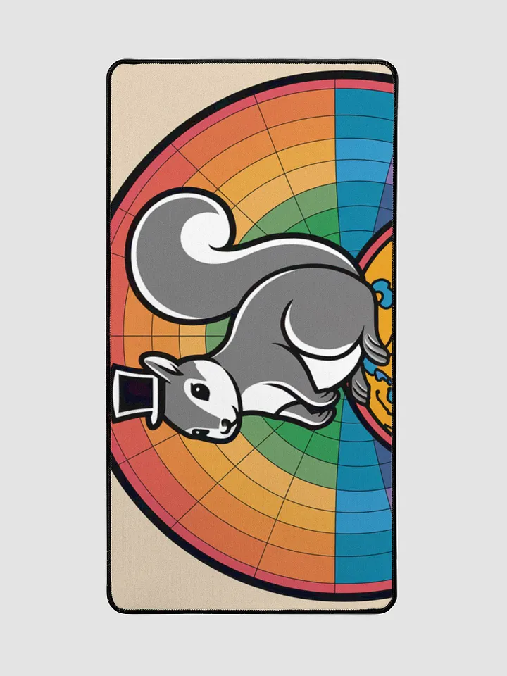 Desk Mat: Atlas Pooky, Geometric Rainbow with fancy pants pooky, sitting on top of the world! product image (2)