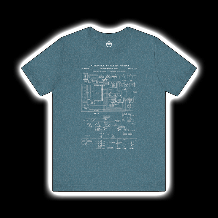 Polymoog T-Shirt - Moog Synth Patent 1977 (Vintage Analog Synthesizer) WHITE PRINT product image (1)
