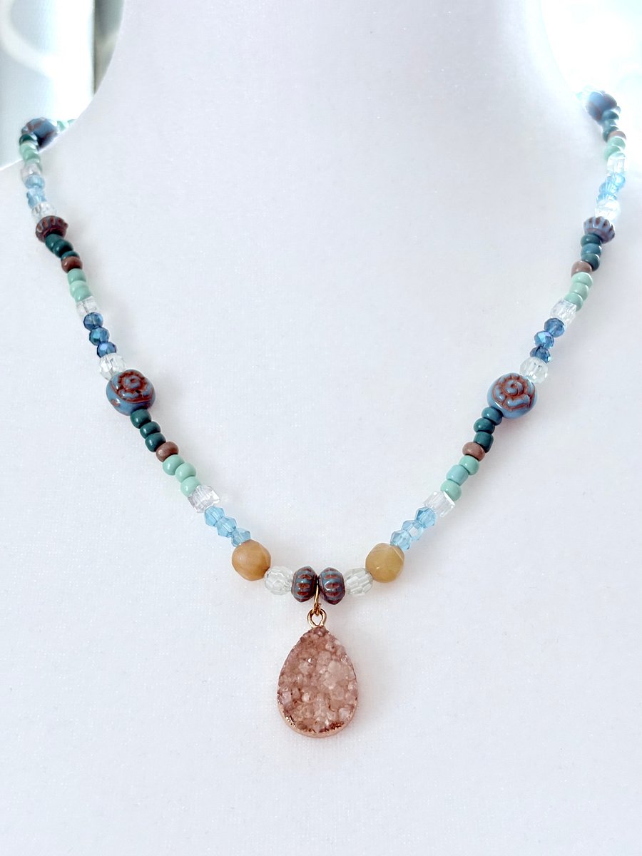 Shoreline Sands Druzy Pendant Necklace | Handmade Glass Beaded Jewelry | Monique Faella Designs™ | MFD-00187 product image (2)
