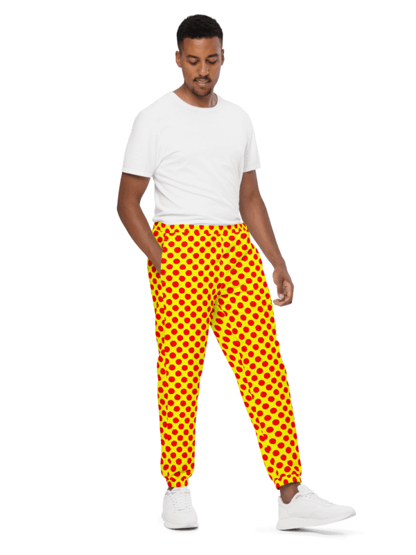 Red Polka Dots on Yellow Unisex Track Pants product image (2)