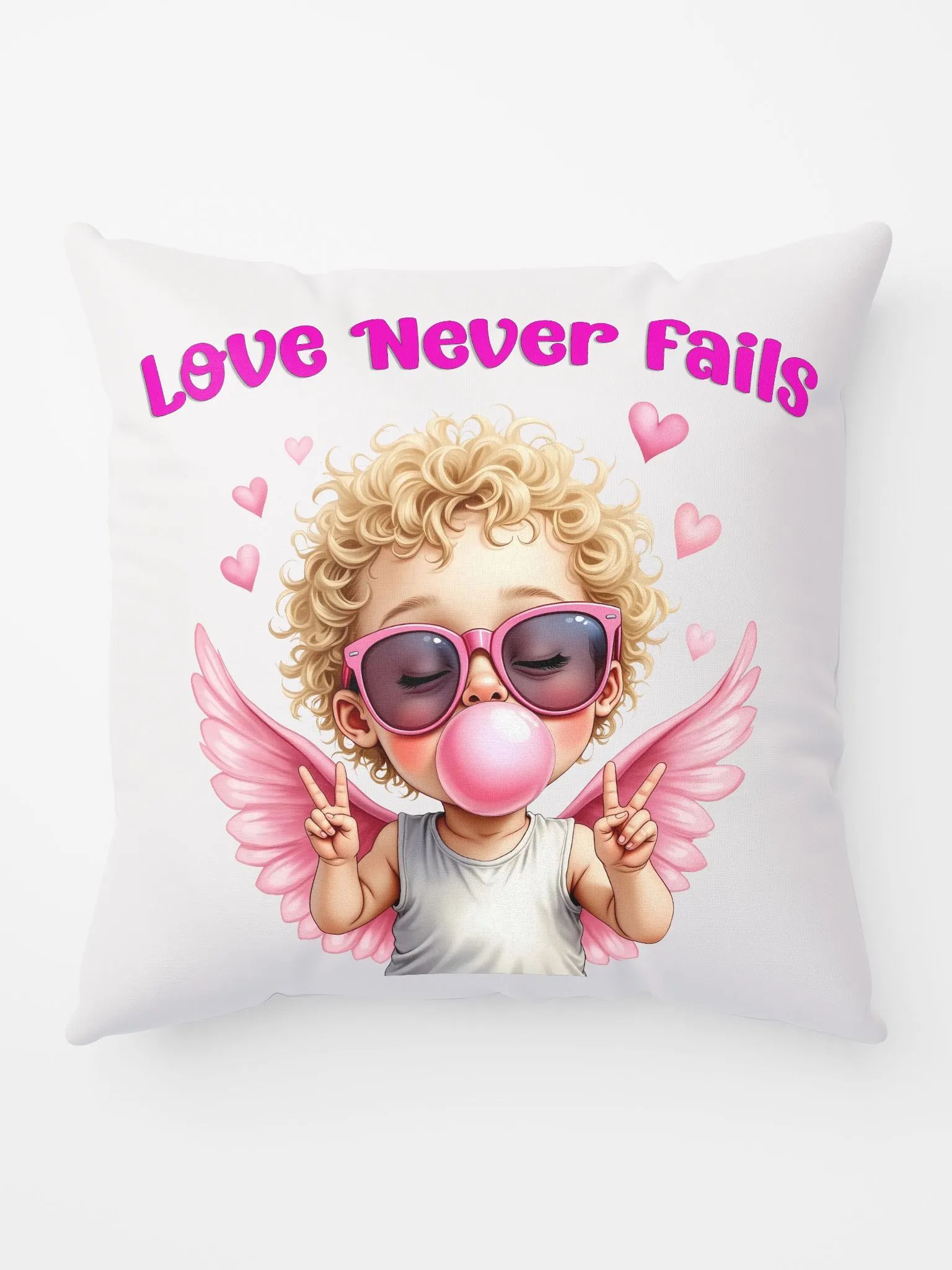 Love Never Fails Valentine Retro Cupid Valentine's Day Pillow product image (1)