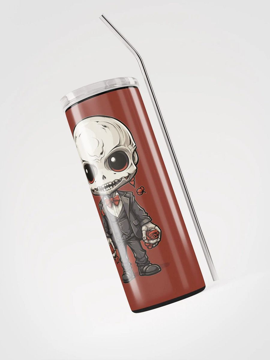 Gothic Valentine's Stainless Steel Tumbler: Skeleton & Red Roses product image (3)