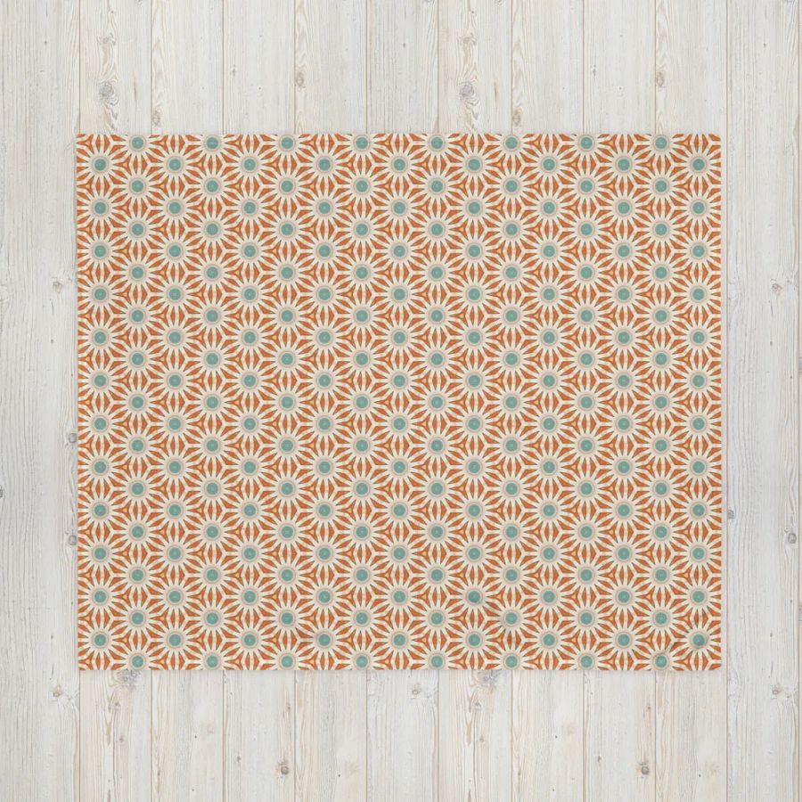 Orange Turquoise & Cream Floral Throw Blanket product image (5)
