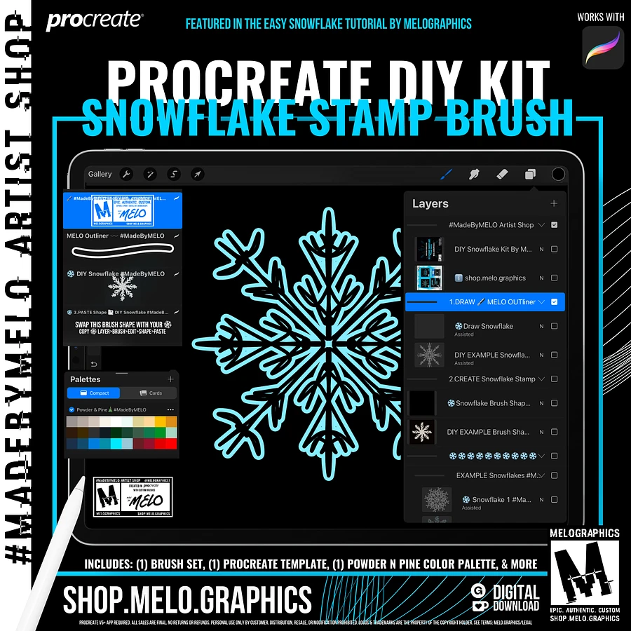 ❄️ DIY Procreate Snowflake Stamp Brush Kit | #MadeByMELO product image (1)