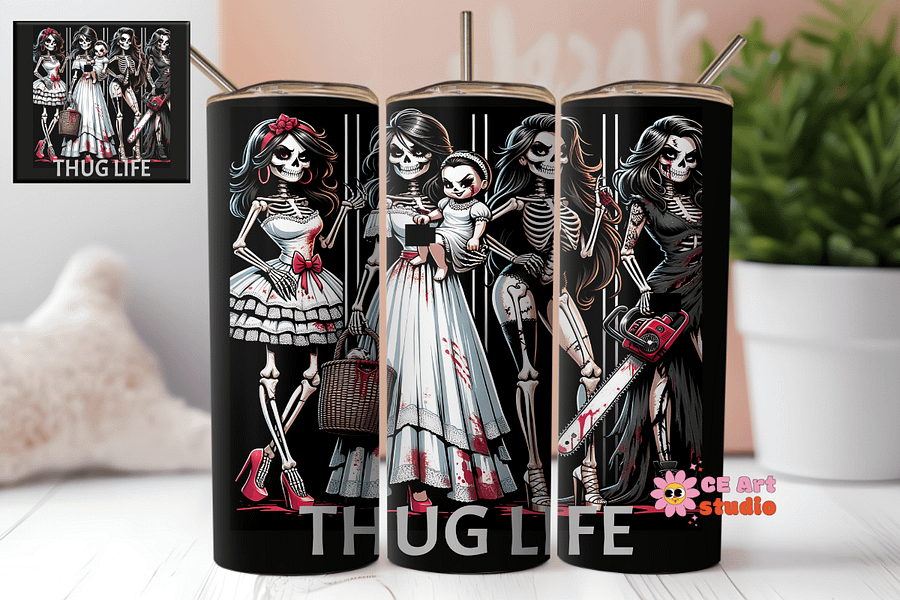 Sassy Skeleton Thug Life Tumbler Wrap PNG product image (1)