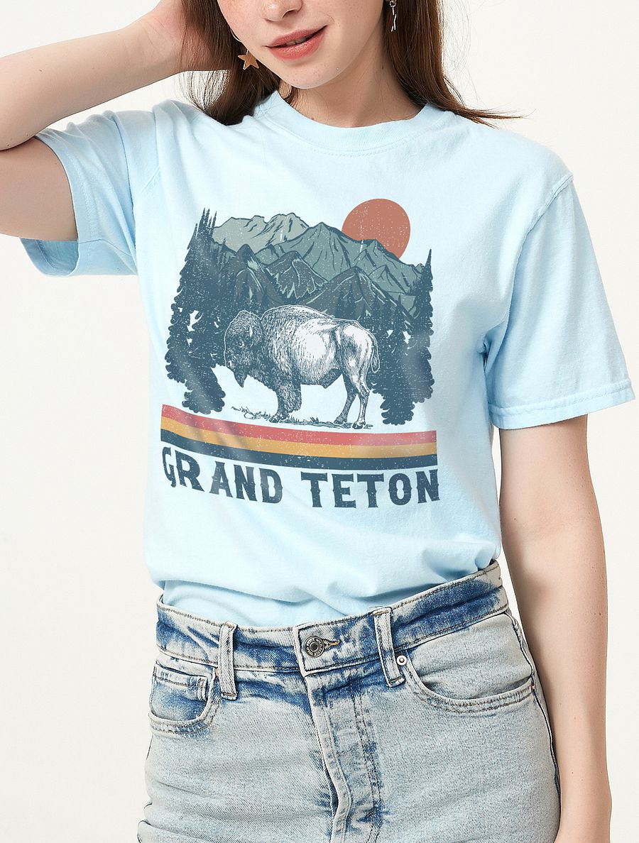 Bison in Grand Teton National Park, Wyoming Tee | Retro-Style Western T-Shirt for Travel and Road Trips product image (6)