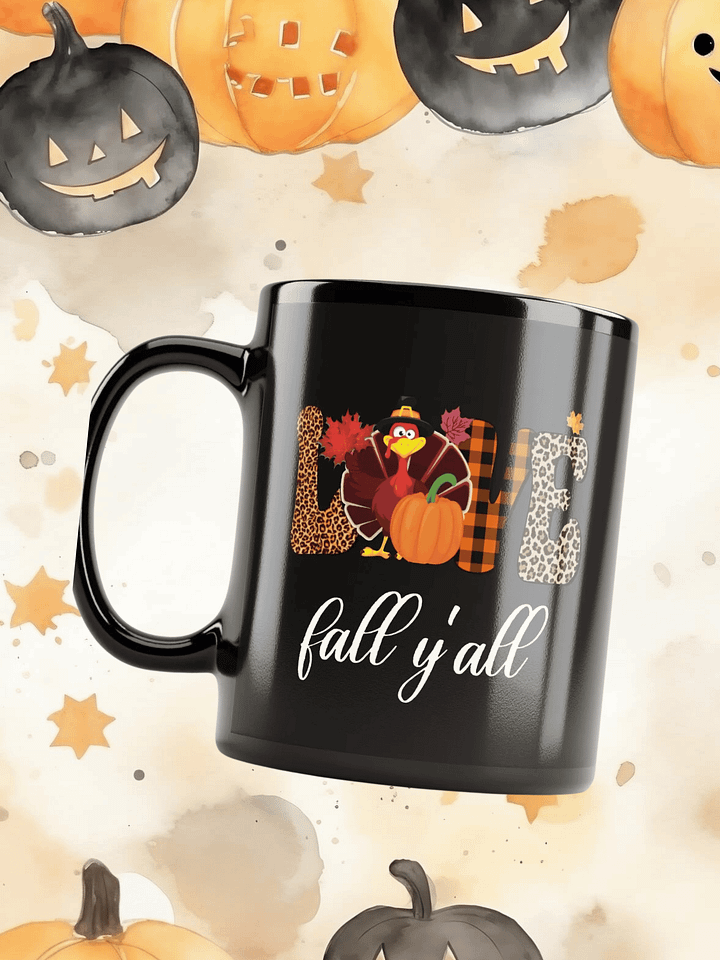 Love Fall Y'all Turkey Pumpkin Black Glossy Mug product image (1)