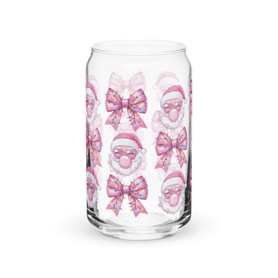 Bubble Gum Pink Santa Christmas Print Glass Can Cup product image (8)