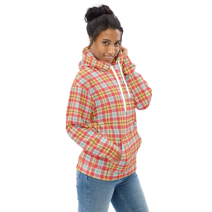 Coral Pink, Yellow, and Mint Green Plaid Hoodie product image (1)