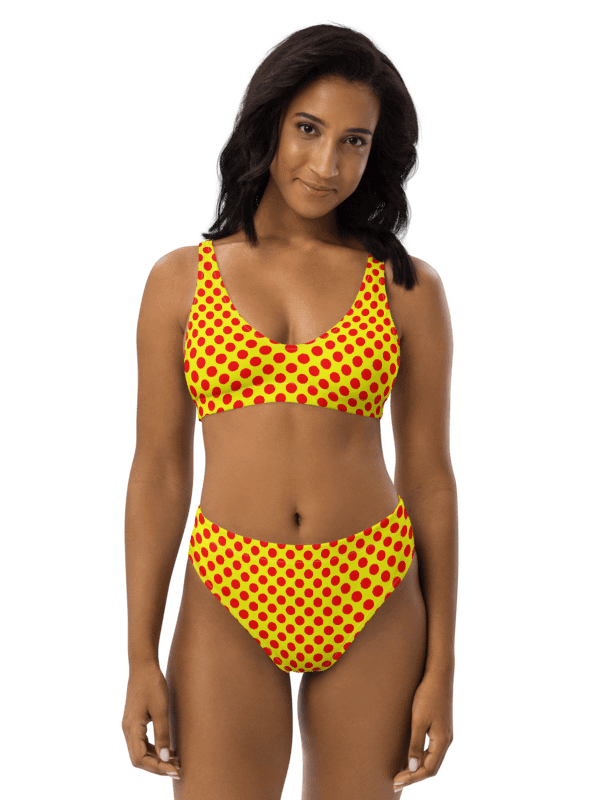 Red Polka Dots on Yellow High Waist Bikini Set product image (2)