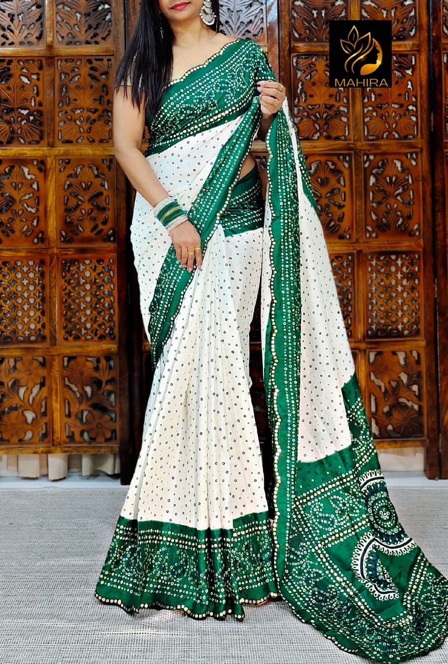premium quality chiffon bandhini sarees printed Blouse as in pic product image (1)