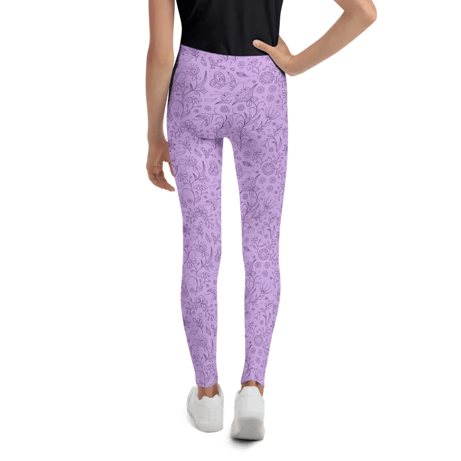 Light Purple Lilac Floral Youth Leggings product image (4)