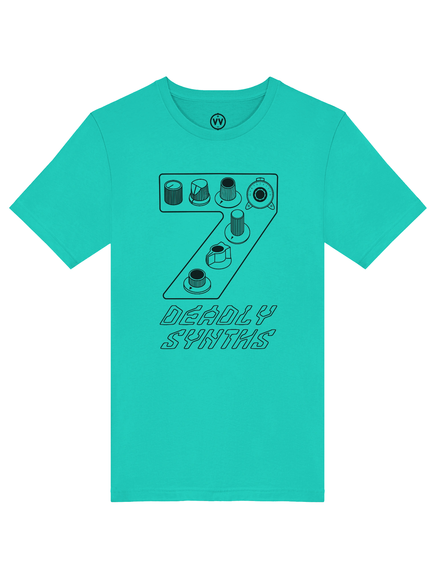 7 Synthesizer Legends T-Shirt - Seven Deadly Synths (7 Synthesis Classics) BLACK PRINT product image (6)