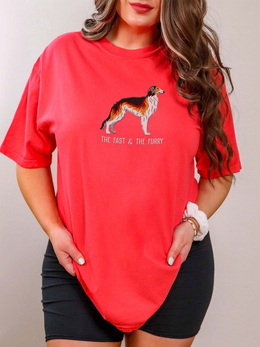 The Fast & The Furry T-Shirt(Embroidered) of a Silken Windhound(Sable) product image (2)