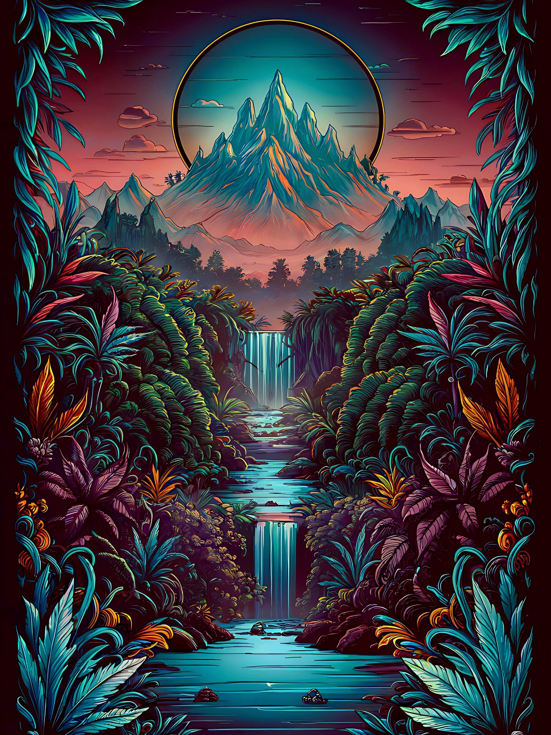 Twilight Mountain Falls - Vibrant Matte Wall Decor Poster product image (1)