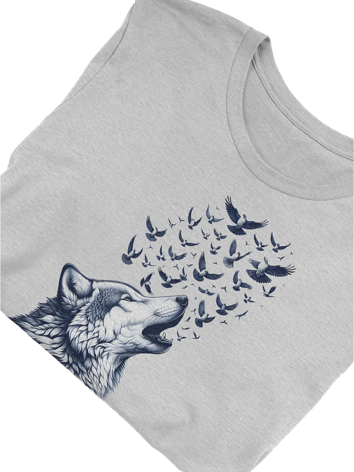 Wolf Howl T-Shirt, Majestic Wolf and Birds Graphic Tee, Nature Lover Shirt, Wildlife Art Unisex T-Shirt, Spiritual Animal Gift T-shirt product image (2)