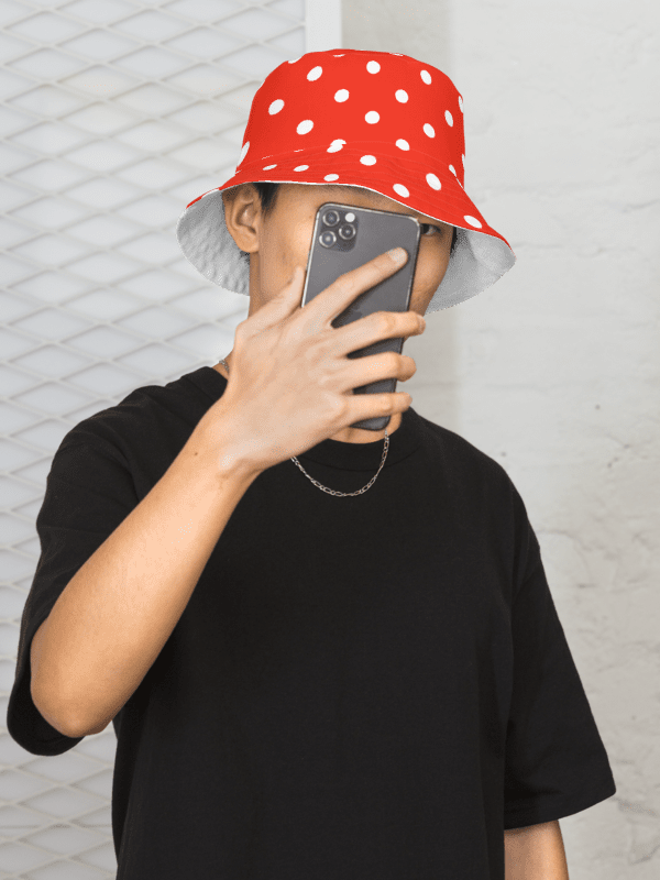 White Polka Dots on Red Reversible Bucket Hat product image (1)