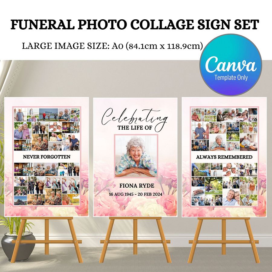 Rose Garden Funeral Photo Collage Sign Set Canva Template product image (1)