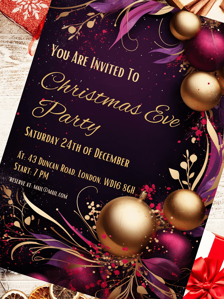Elegant Purple and Gold Christmas Party Invitation | Editable in Canva | Christmas Party Printable | Holiday Invitation Template | Canva product image (6)
