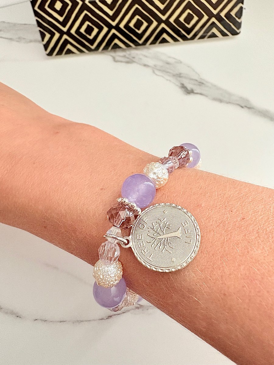 Tree of Life Charm, Purple Beaded Stretch Bracelet | Handmade 8" Stretch Bracelet | Coastal Charm Jewelry by Monique Faella Designs™ | MFD-00058 product image (3)