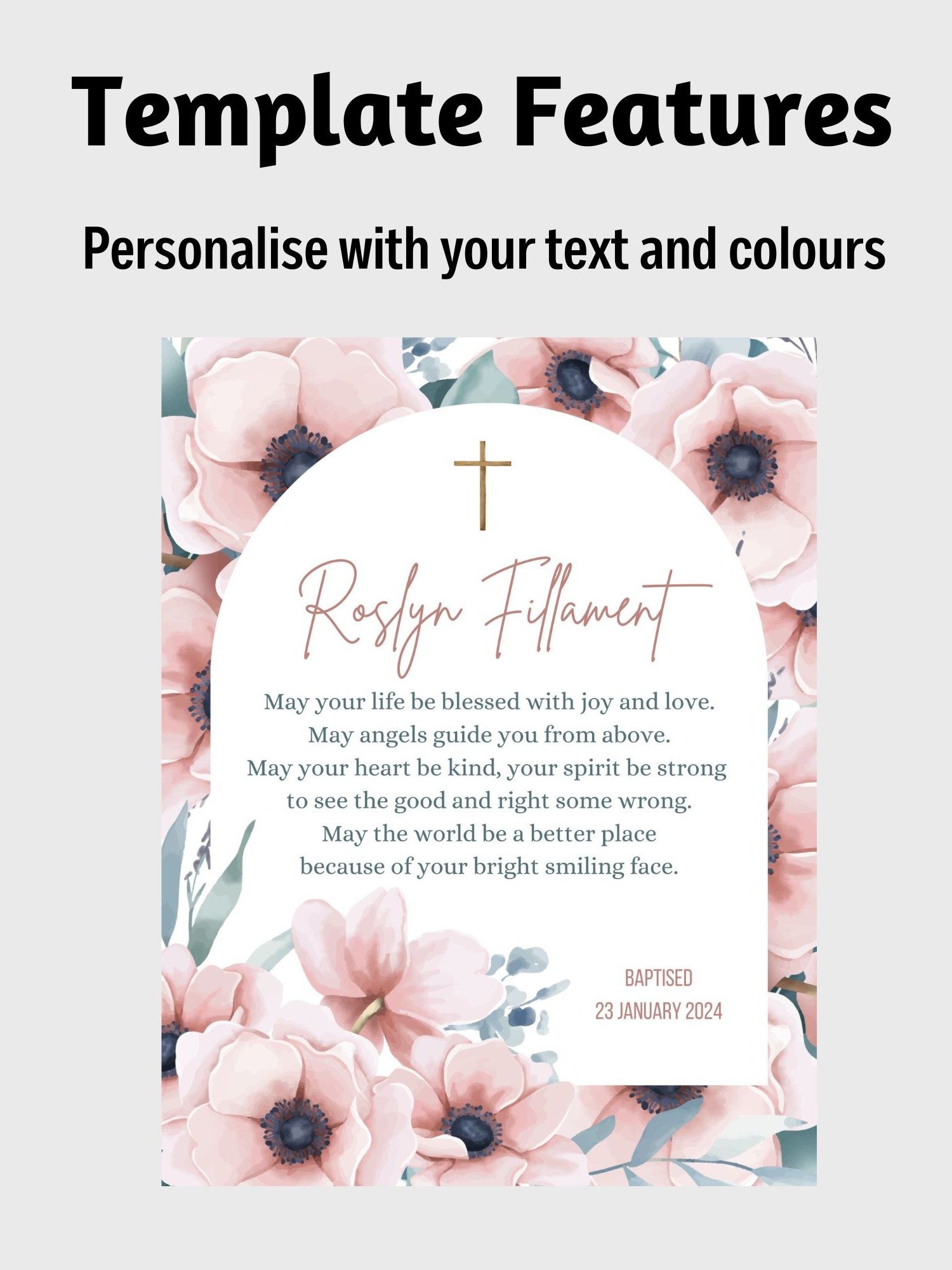 Pink Floral Arch Border Baptism Canva Template product image (5)