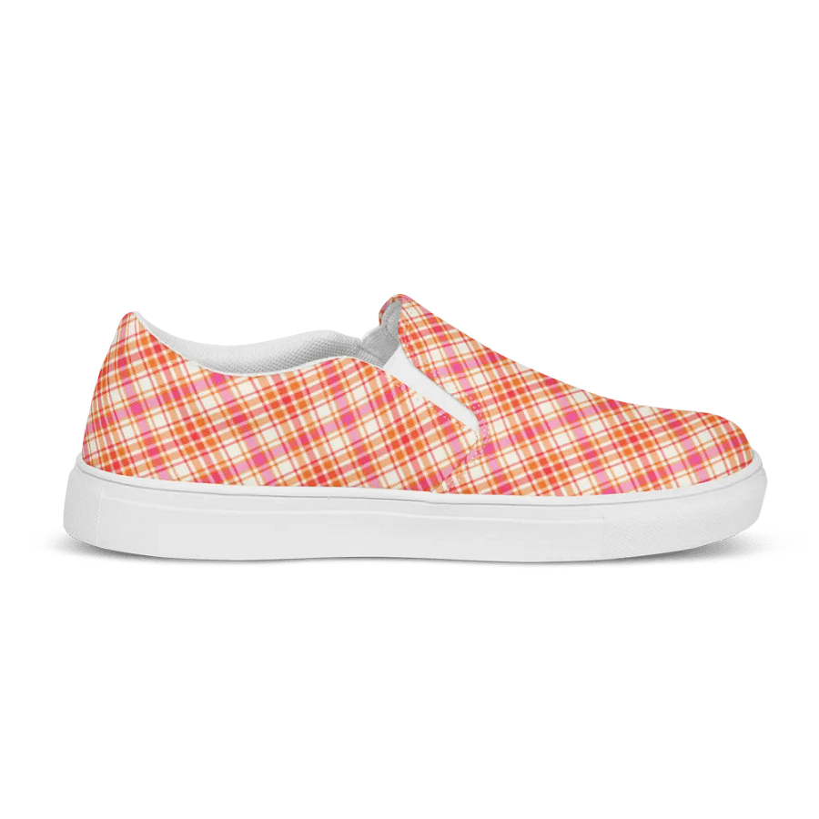 Orange and Hot Pink Plaid Women's Slip-On Shoes product image (5)
