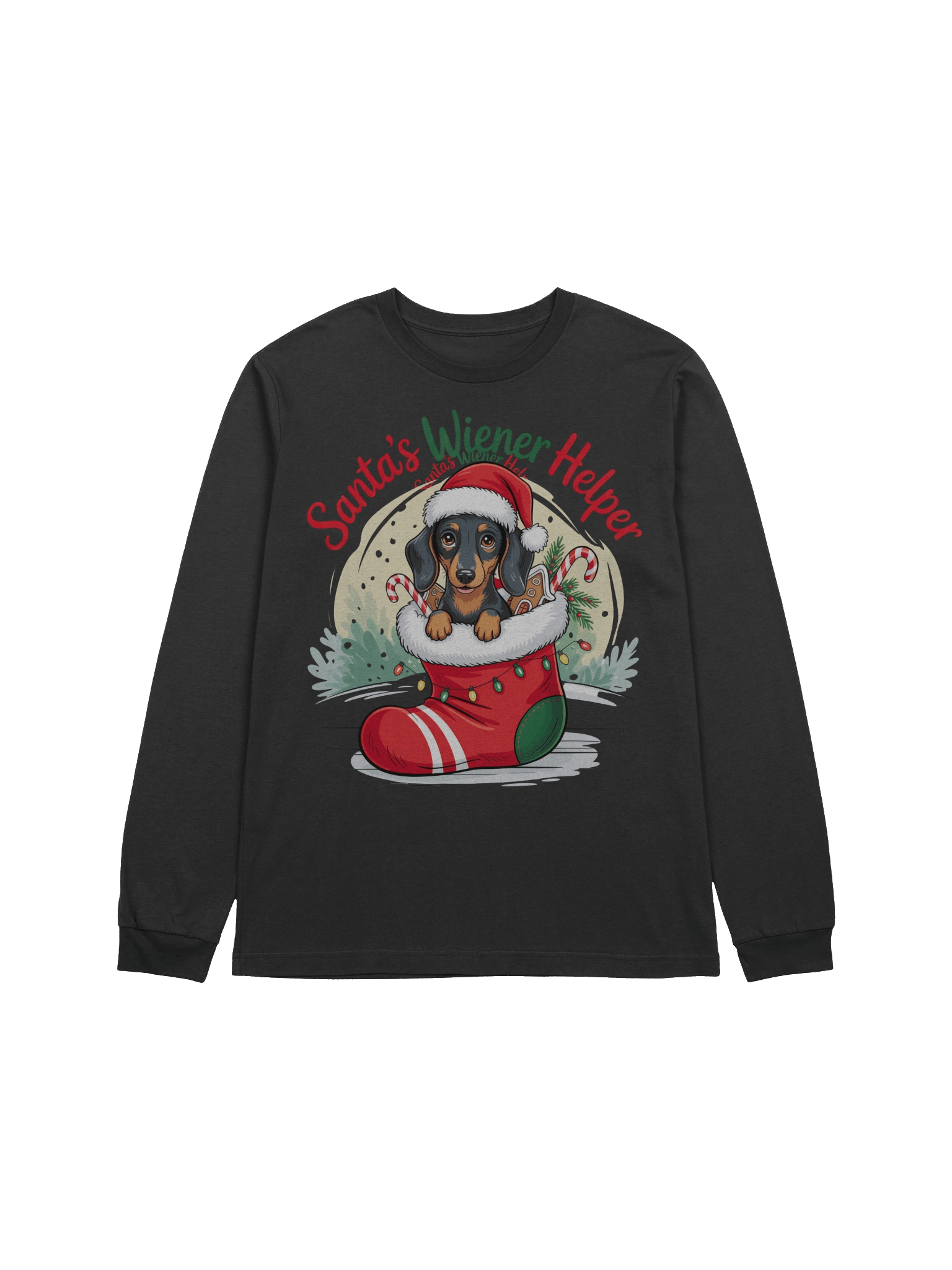 “Santa’s Wiener Helper” Cute Dachshund Christmas Long-Sleeve Shirt product image (1)