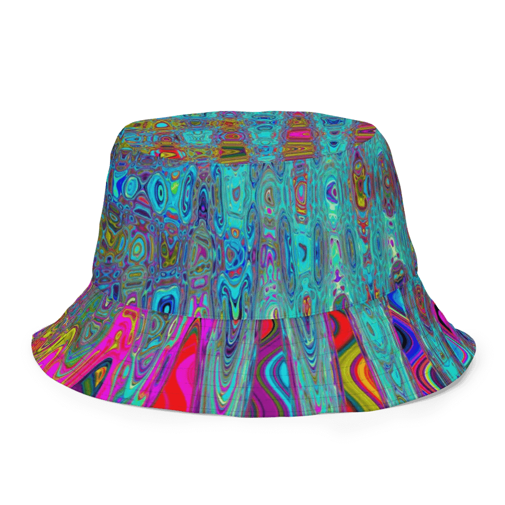 Trippy Sky Blue Abstract Retro Atomic Waves Bucket Hat product image (8)