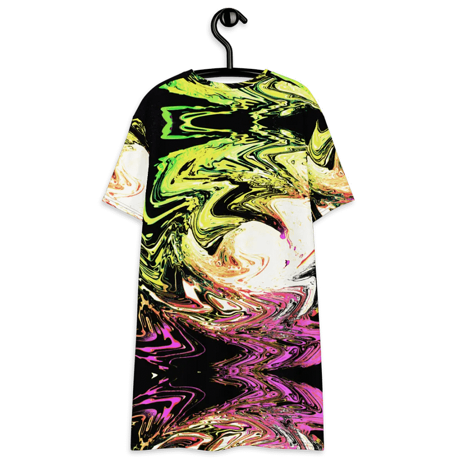 Abstract Neon Daisy Swirl Ladies T Shirt Dress product image (9)