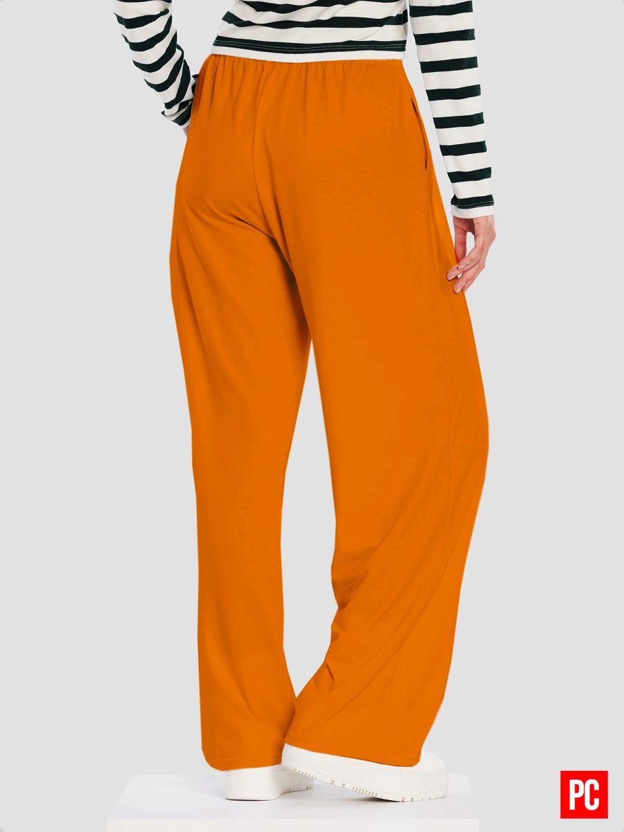 Plain Color Orange Wide-Leg Pants product image (3)