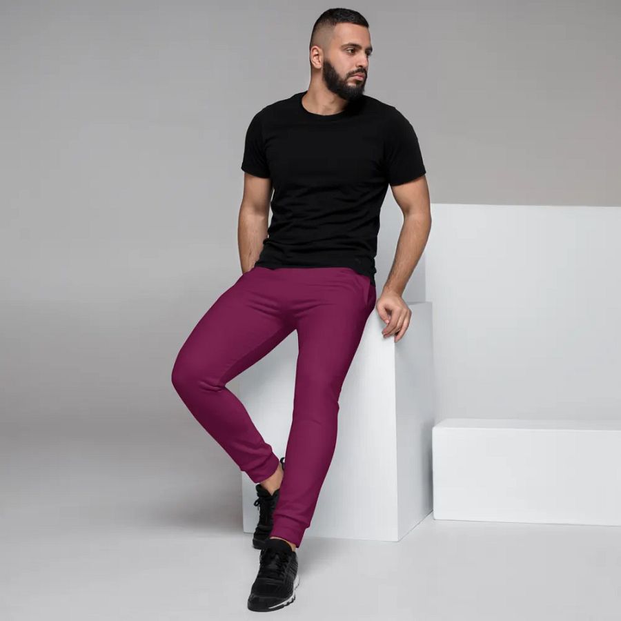 Plain Dark Burgundy Red True Summer Recycled Polyester Premium Men's Joggers by Treasure Pie product image (7)
