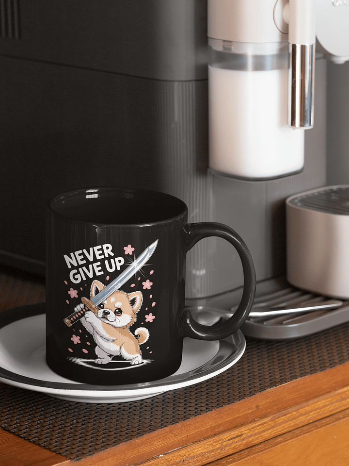 "Never Give Up" Samurai Shiba Inu Mug | Motivational Kawaii Japanese Dog Coffee Cup product image (2)