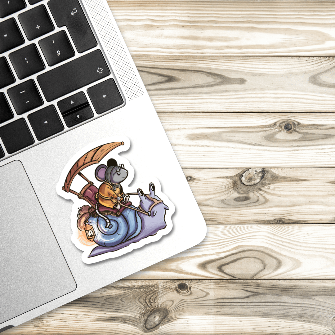 Grandma Mouse Riding Snail- Whimsical Fantasy Sticker product image (1)
