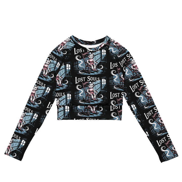Midnight Veil Designs Gothic All-Over Print Long Sleeve Crop Top - Lost Souls Black product image (2)