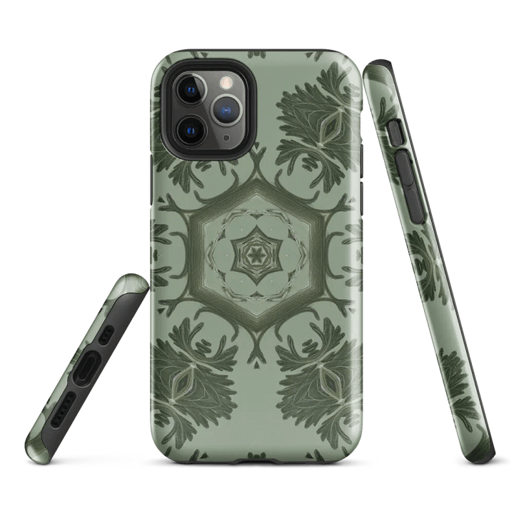 Tough Phone Case for iPhone® - Green Abstract Botanical Hex Geometric Pattern product image (1)