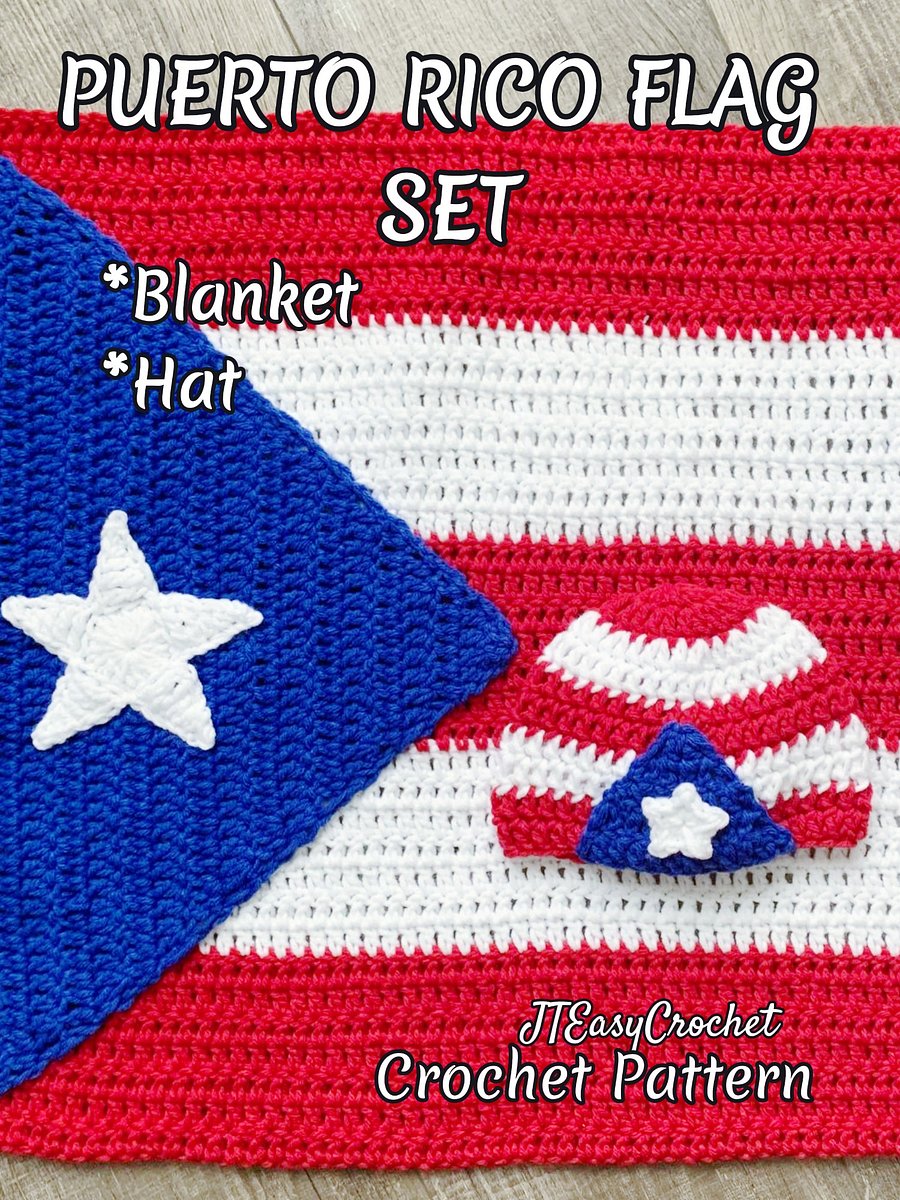 Puerto Rico Flag Baby Set Crochet Pattern, Crochet Baby Blanket And Hat Set, PR National Flag Pattern Crochet product image (2)