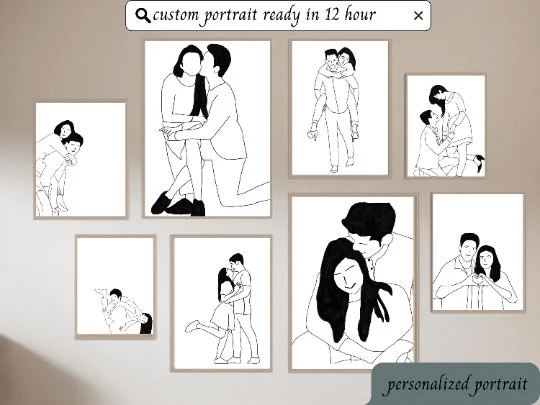 Black and White Custom Portrait from Photo, One Line Drawing, Family Illustration, Custom Minimalist Drawing, Valentine Gift, custom drawing product image (6)