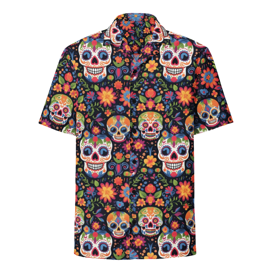 Festive Pattern-Sugar Skull and Flower Celebration Hawaiian Shirt product image (1)