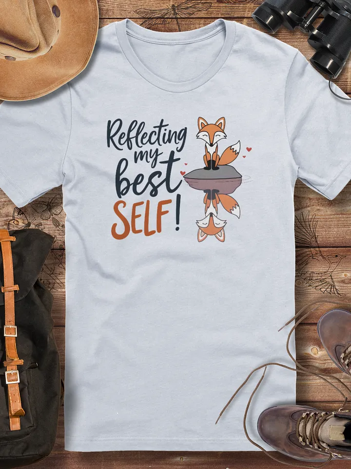 Reflecting My Best Self T-Shirt, Cute Fox Mindfulness Tee, Self Love Motivational Shirt, Positive Quote Graphic T-shirt product image (1)