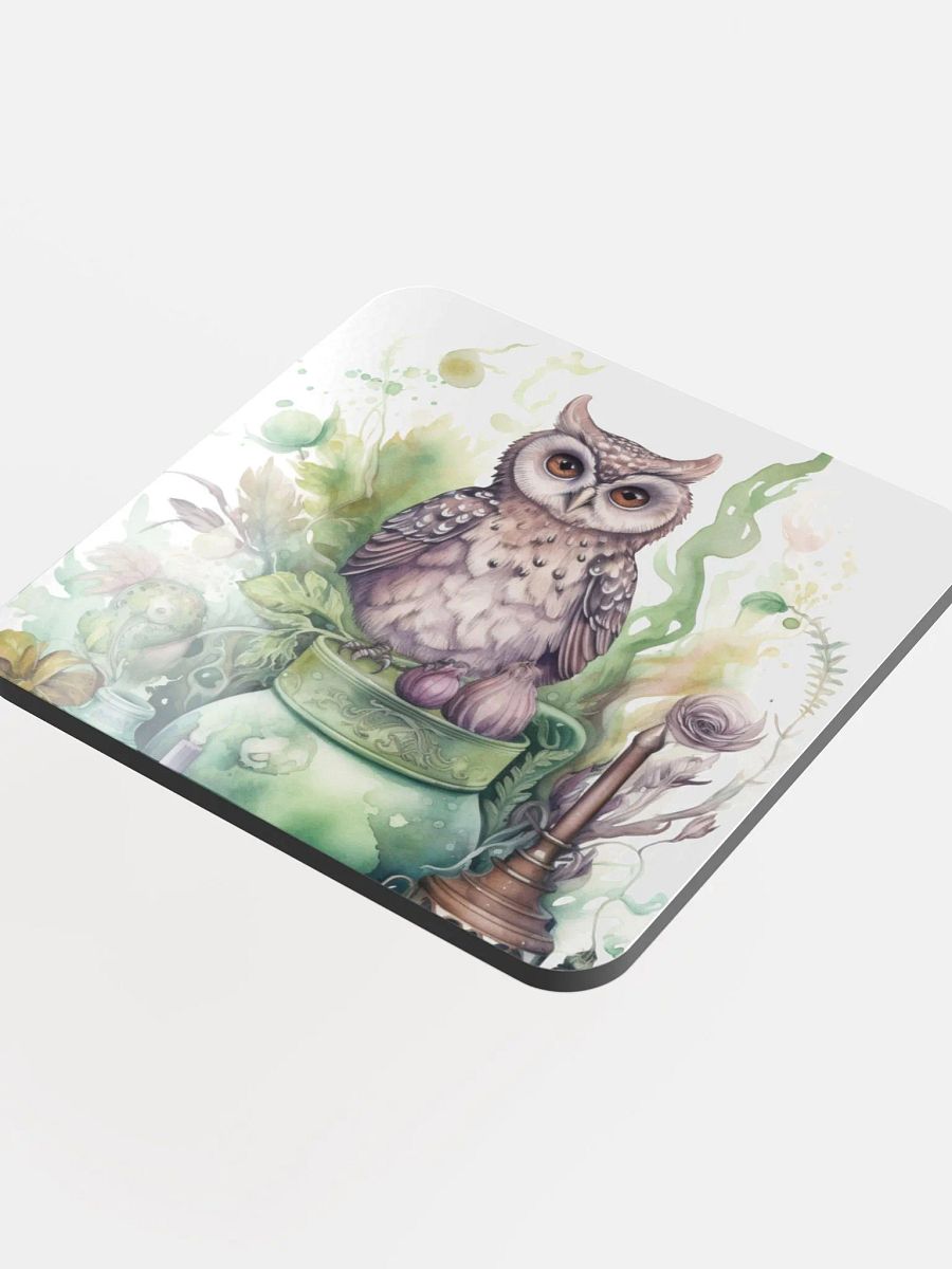 Glossed Cork Coaster 🦉 Peaceful Green Theme - Owls Vibes - Motif 3 product image (4)