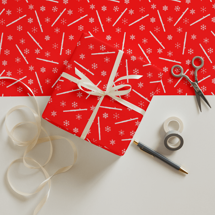 Flutes and Snowflakes - Piccolo - Red Gift Wrap Paper product image (1)