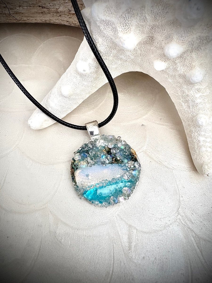 Mixed Metal Horizon Sea Glass Pendant Necklace | Handmade Bead & Sea Glass Art | Coastal Charm Jewelry by Monique Faella Designs™ | MFD-00223 product image (1)