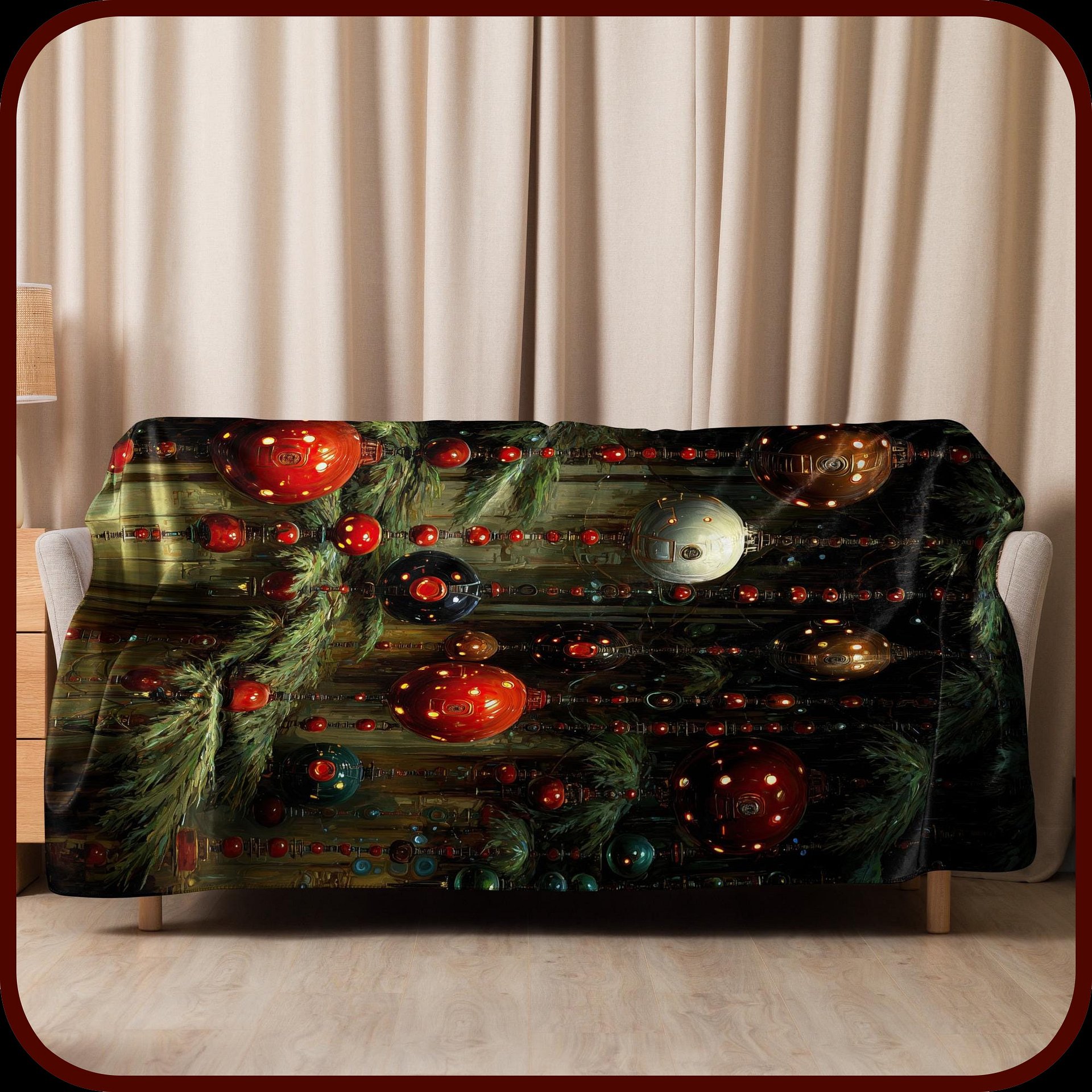 Ornate Signal Forest – Futuristic Christmas Blanket | Painterly Festive Design with Warm Tech Glow product image (1)