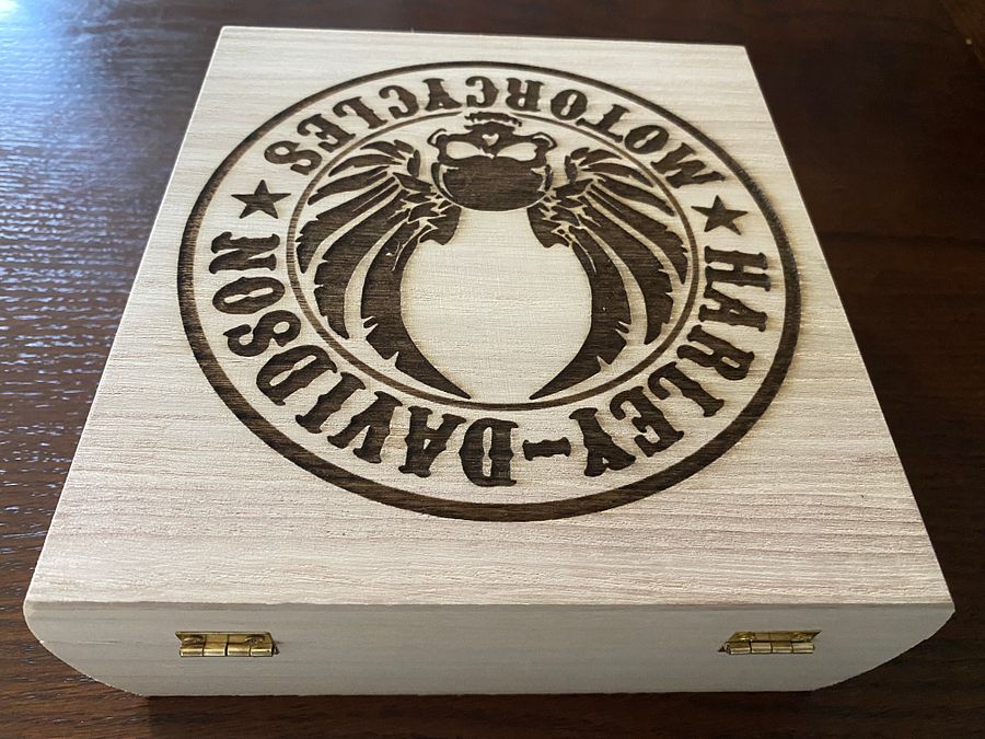 Wood Box Engraved with Harley-Davidson Logo. product image (4)