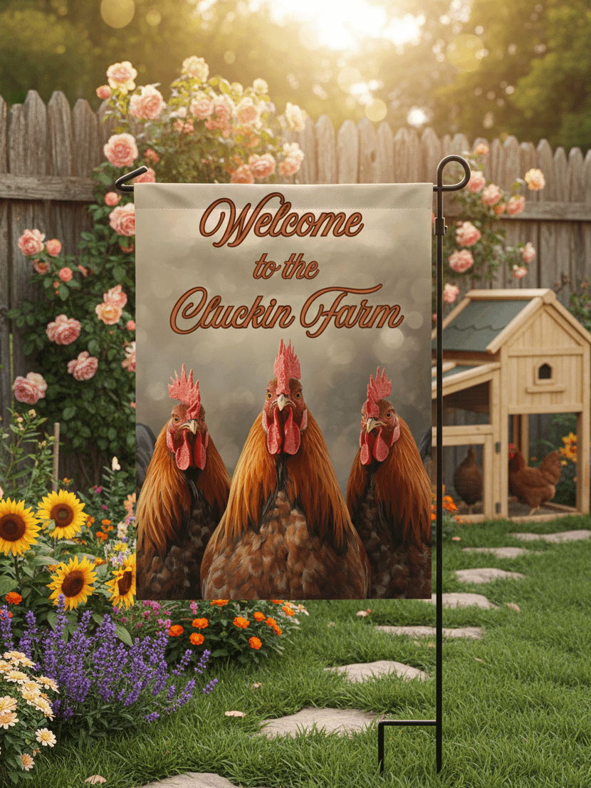 Welcome to the Cluckin' Farm Garden Flag - Roosters & Barnyard Decor product image (1)