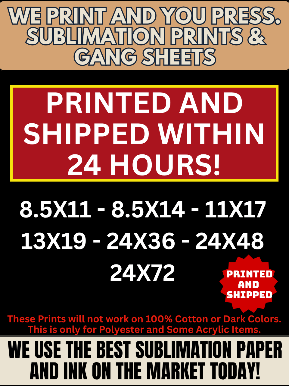 We Print and You Press - Sublimation Transfer Prints - Individual Sheets or Gang Sheet product image (1)